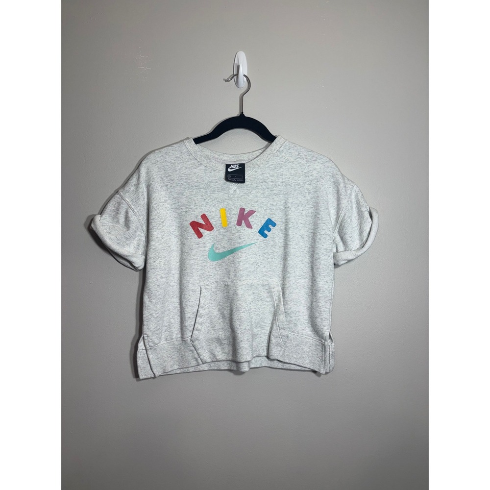 Nike Kids Girls Gray Rainbow Logo Short‎ Sleeve Sweatshirt Top XL
